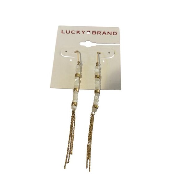 Pearly White & Gold Beaded Threader Earrings. - Picture 5 of 5